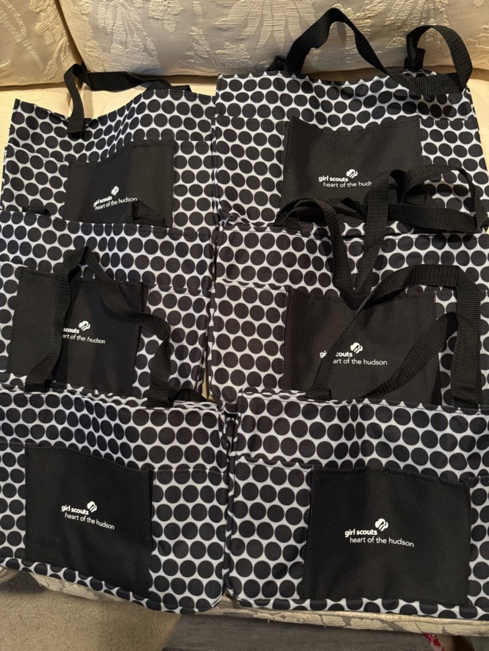 Girl Scouts Heart of the Hudson Polka Dot Tote Bags - Black & White 6 LOT